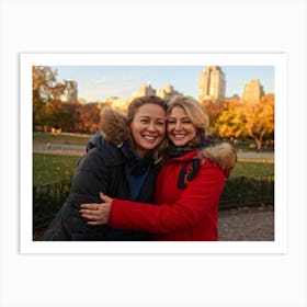 Best Friends Embracing In A Warm Hug Their Smiles Radiant Against The Backdrop Of A Bustling Urban (4) Art Print