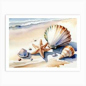 Seashells on the beach, watercolor painting 7 Art Print