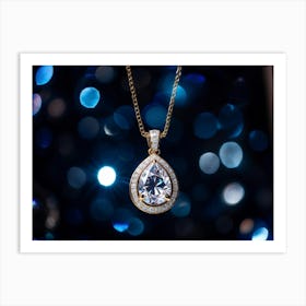 Close Up Of A Shimmering Diamond Pendant Catching Reflections Of A Galaxy Themed Party With Soft Bl (7) Art Print