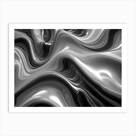 Abstract Digital Art Featuring A Flowing, Wave Like Pattern In Shades Of Black And White 2 Art Print