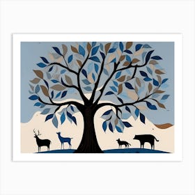 American Quilting Inspired Minimalist Folk Art with Sky Tones, 1368 Art Print