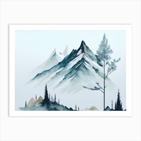 Mountain And Forest In Minimalist Watercolor Horizontal Composition 3 Art Print