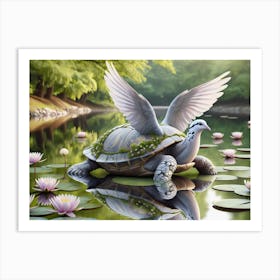 Swimming Turtle-Dove Fantasy Art Print