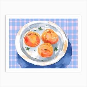 A Plate Of Peaches, Top View Food Illustration, Landscape 3 Art Print