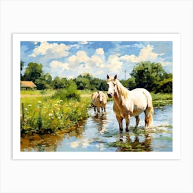 Horses Painting In Cotswolds, England, Landscape 2 Art Print