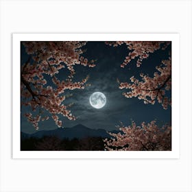 Moonlight Over Cherry Blossoms Art Print