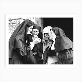 Nuns Smoking, Funny Black and White Vintage Photo Art Print