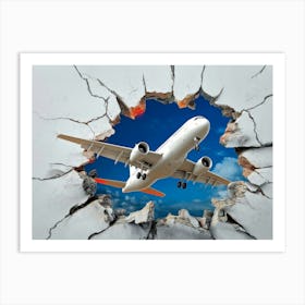 Airplane Flying Through A Hole In The Wall Art Print