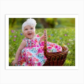 Baby Girl In A Basket Art Print