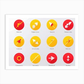 An Abstract Set Of Flat Design Navigation Icons Consisting Of Pointer With Red And Yellow Color Sche (4) Art Print