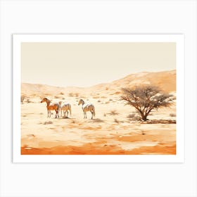 Horses Painting In Namibrand Nature Reserve, Namibia, Landscape 4 Art Print