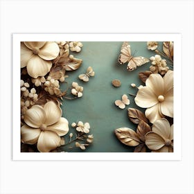 Luxurious Background with Flowers Leaves and Butterflies 2 Art Print