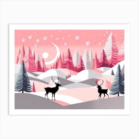 Christmas Tree And Deer, Rein deer, Christmas Tree art, Christmas Tree, Christmas vector art, Vector Art, Christmas art, Christmas,  Art Print