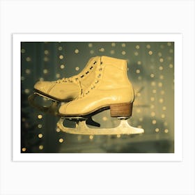 Vintage ice skates on a green background. Art Print