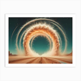 A Ring Of Fire In A Vast Desert Landscape With A Starry Sky Art Print