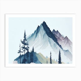 Mountain And Forest In Minimalist Watercolor Horizontal Composition 416 Art Print