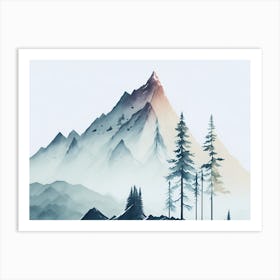 Mountain And Forest In Minimalist Watercolor Horizontal Composition 258 Art Print