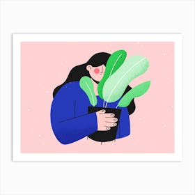 Illustration Of A Woman Holding A Plant Art Print