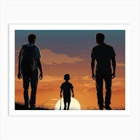 Sunset With Father And Son Father's Day Art Print