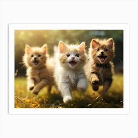 Three Kittens Running Art Print