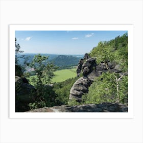 Trees and rocks on the summit of the Lilienstein, Saxon Switzerland Art Print