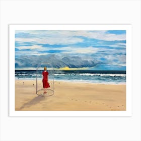 Covid Beach Woman Under A Bell Jar Art Print