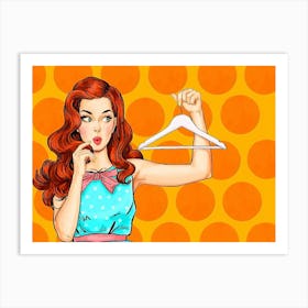 Pop Art Funny Girl With Missing Dress Over Orange Background Art Print