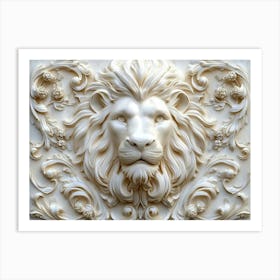 3d Lion Art With Elegant Design In Off White Color And Art Print