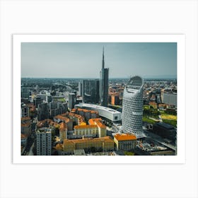 Milan Skyline with Traffic and Skyscrapers, Italy City Print Art Print