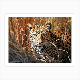 African Leopard In Tall Grass Realism 1 Art Print