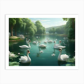 Swans In The Lake Art Print