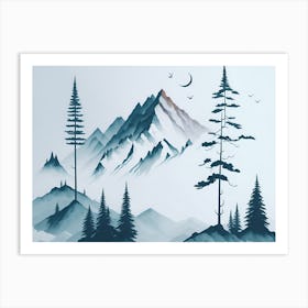 Mountain And Forest In Minimalist Watercolor Horizontal Composition 405 Art Print