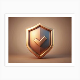 Golden Shield With Checkmark Art Print