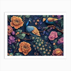 Exotic Oriental Pattern With Peacocks And Flowers 1 Art Print