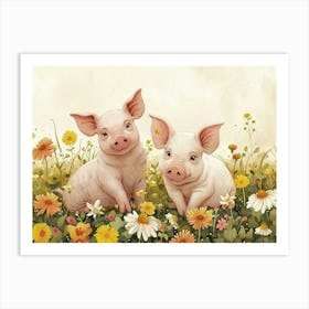 Floral Animal Illustration Pig 1 Art Print
