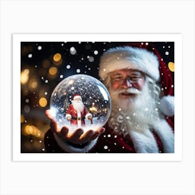 A Snowy Holiday Evening Time Scene Featuring A Man Holding A Luminous Orb That Glimmers With Encapsu (5) Art Print