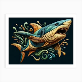 Shark Art,Dynamic Shark in Motion Art Print