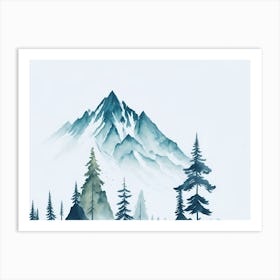 Mountain And Forest In Minimalist Watercolor Horizontal Composition 437 Art Print