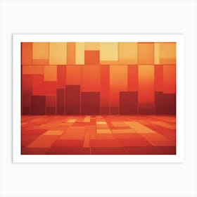 A Geometric Pattern Of Red And Orange Rectangles Of Various Sizes, Forming A Wall And Floor Art Print