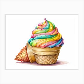 Rainbow Ice Cream Cone With Sprinkles Art Print