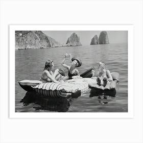 Women Eating Pasta On Lake 1 Art Print