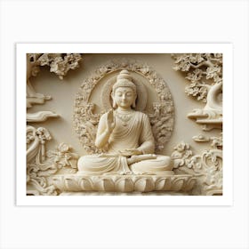 3d Hindu Ancient Religious Buddha Marble Art Print