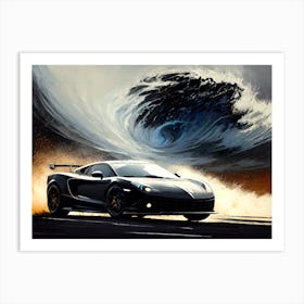 Black Sports Car In Front Of A Wave Art Print