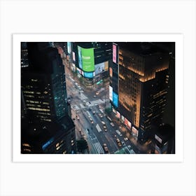 Aerial View Of Times Square At Night With Illuminated Billboards 7 Art Print