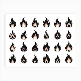 Black And White Fire Flame Set 2 Art Print