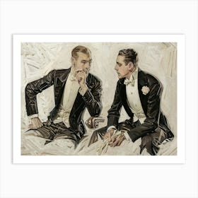 Two Men In Tuxedos, Vintage Men's Fashion Poster Art Print