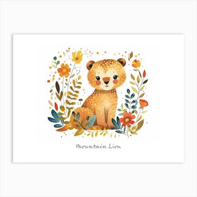 Little Floral Mountain Lion 2 Poster Art Print