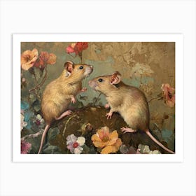 Floral Animal Illustration Rat 2 Art Print