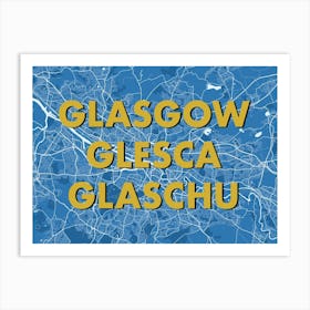 Glasgow Blue Map Art Print