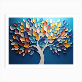 Colorful Tree Of Life With Leaves On Hanging Branches Illustration Art Print